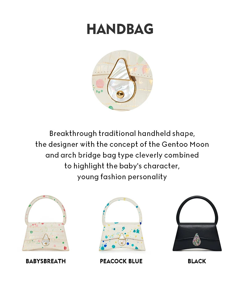 Genuine Leather Half Moon Flap Bag with Floral Pattern