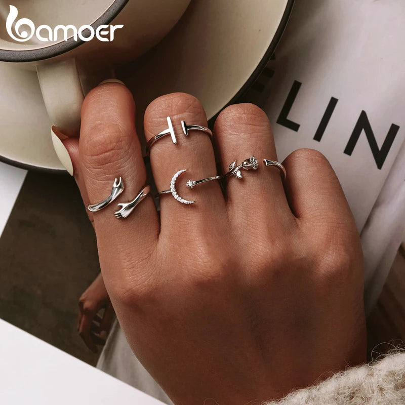 925 Sterling Silver Hug Ring with Open Adjustable Design