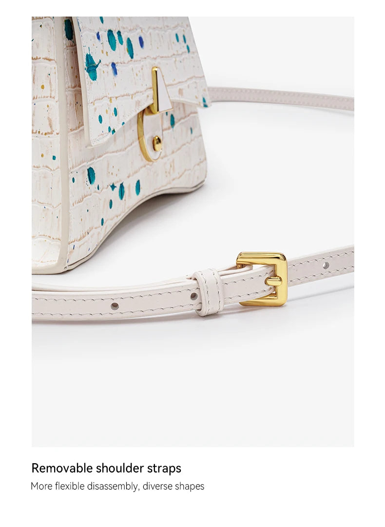 Genuine Leather Half Moon Shoulder Bag – Floral Lock Design