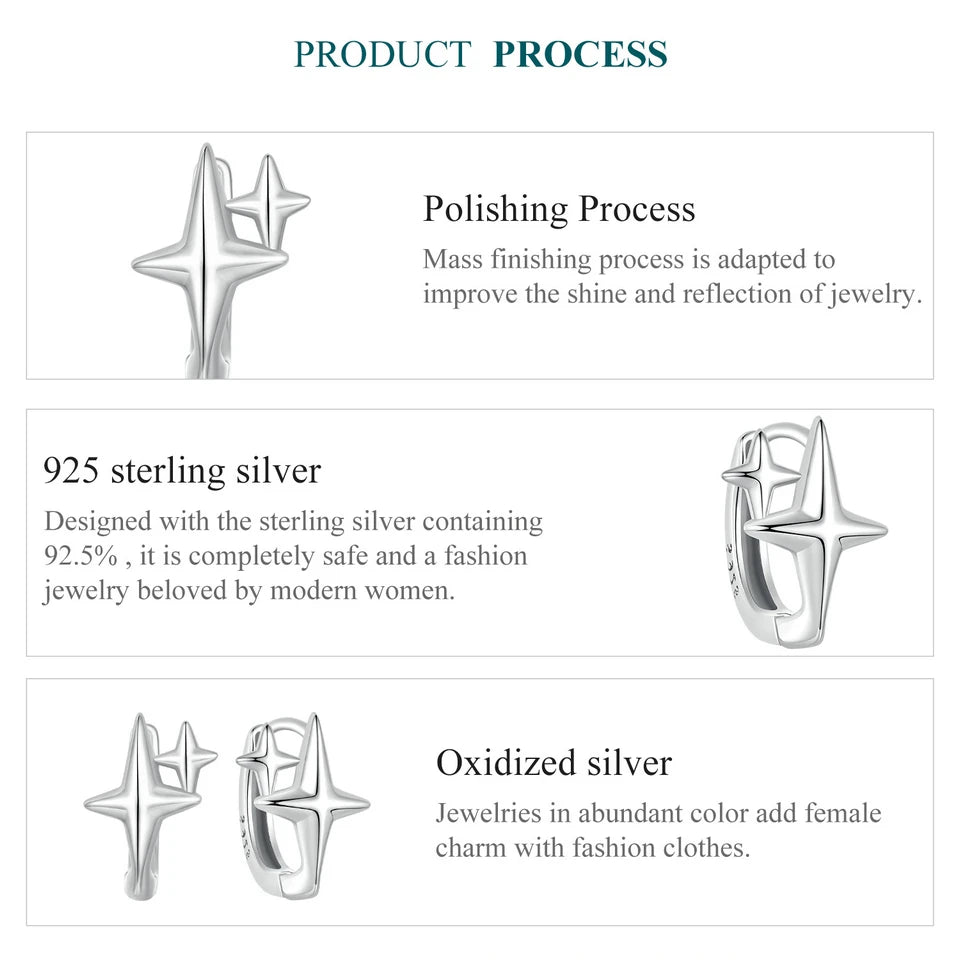 925 Sterling Silver Starlight Hoop Earrings – Minimalist Double Star Huggie
