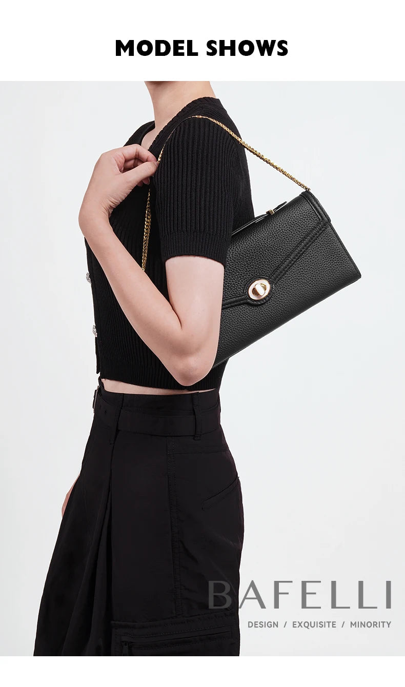 Genuine Leather Clutch Bag – Dress Style with Lock Flap