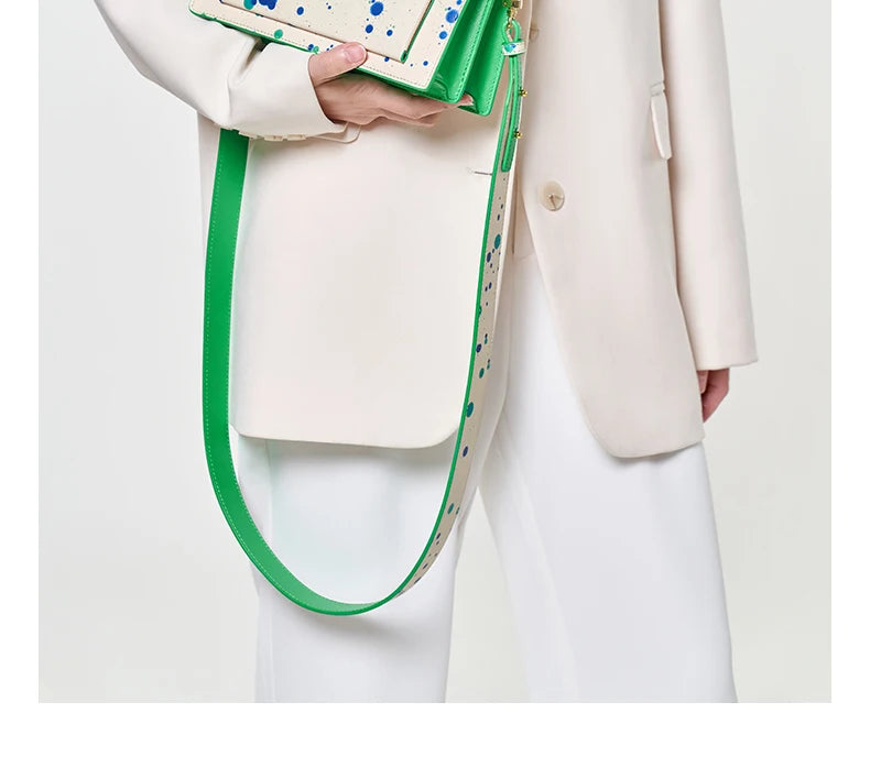 Genuine Leather Floral Flap Bag with Hasp Closure