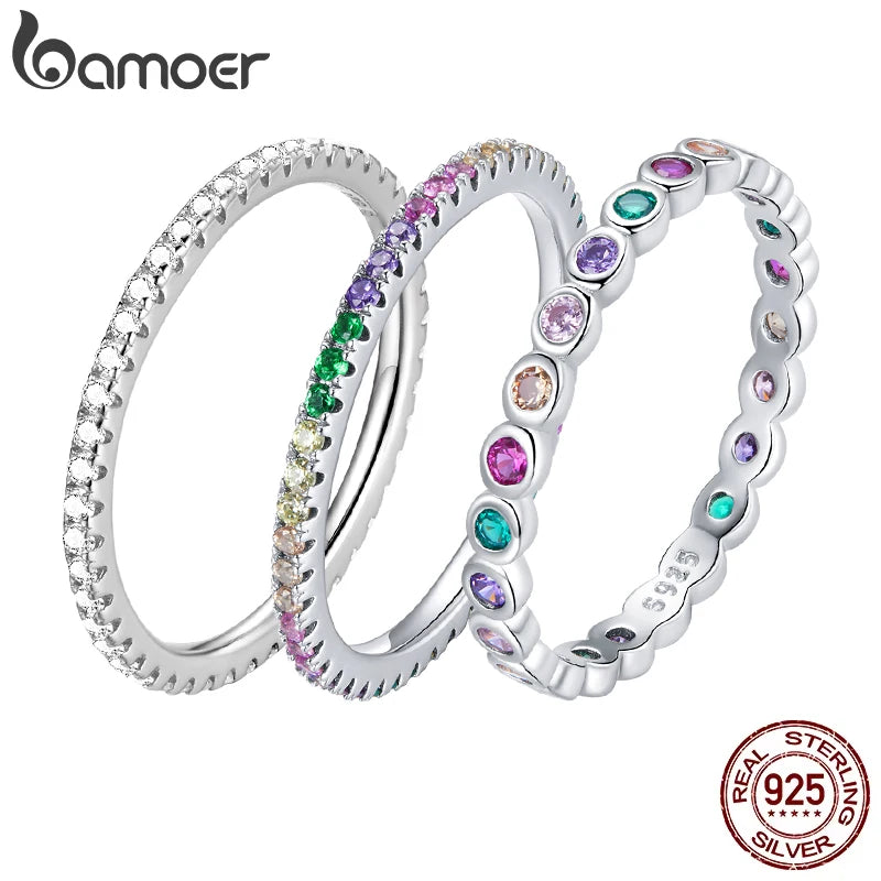 925 Sterling Silver Rainbow Ring with Full Zircons – Stackable and Dazzling