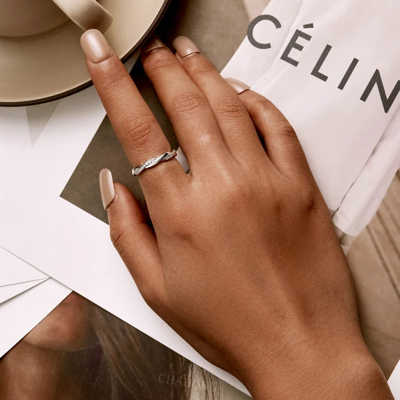 Elegant Twisted Zircon Eternity Ring – 925 Sterling Silver and 14K Gold Plated
