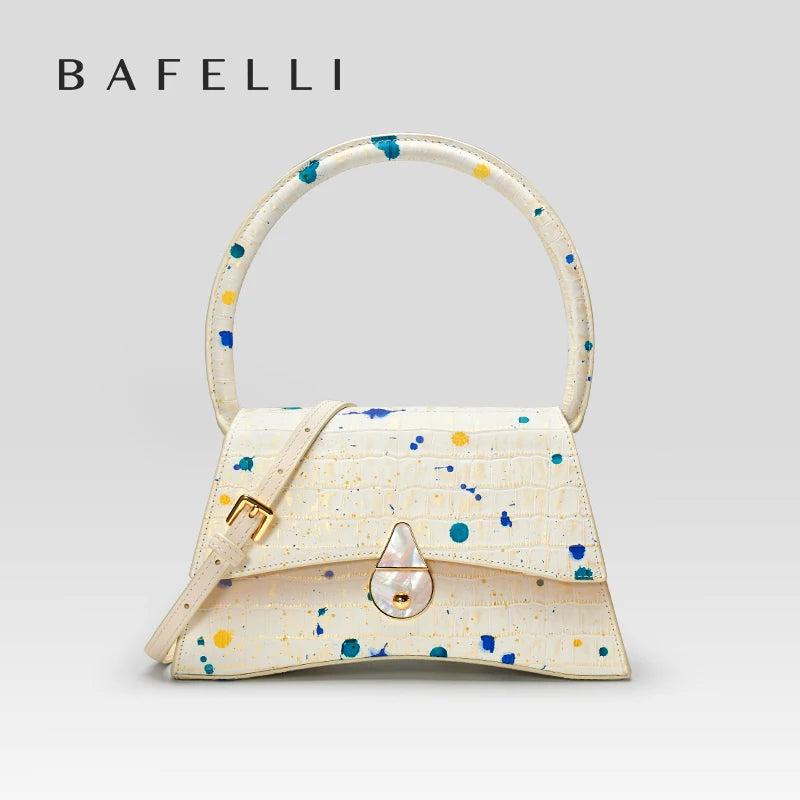 Genuine Leather Half Moon Flap Bag with Floral Pattern