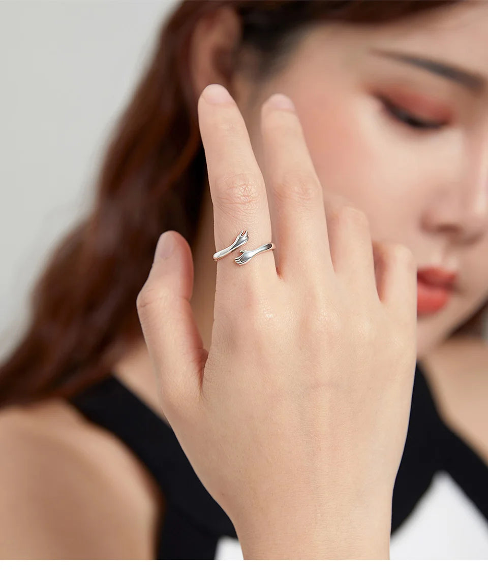 925 Sterling Silver Hug Ring with Open Adjustable Design