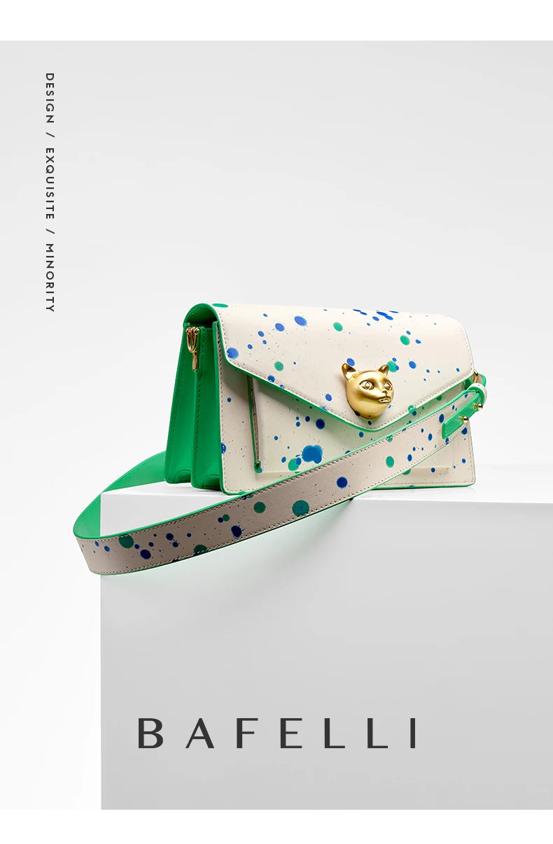 Genuine Leather Floral Flap Bag with Hasp Closure