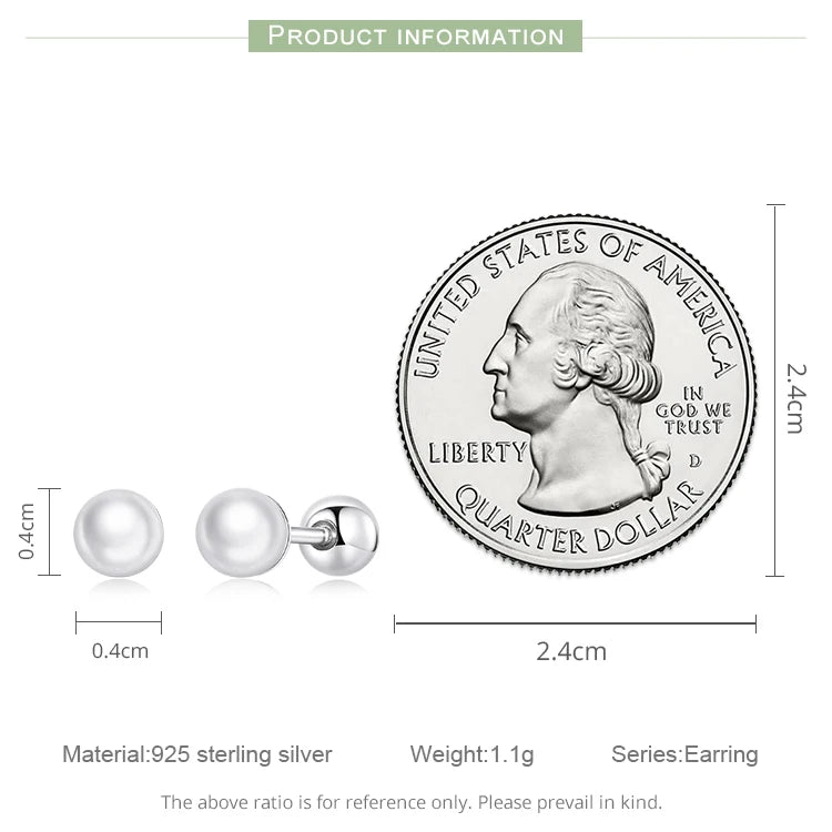 925 Sterling Silver Mini Ball Stud Earrings with Screw Back