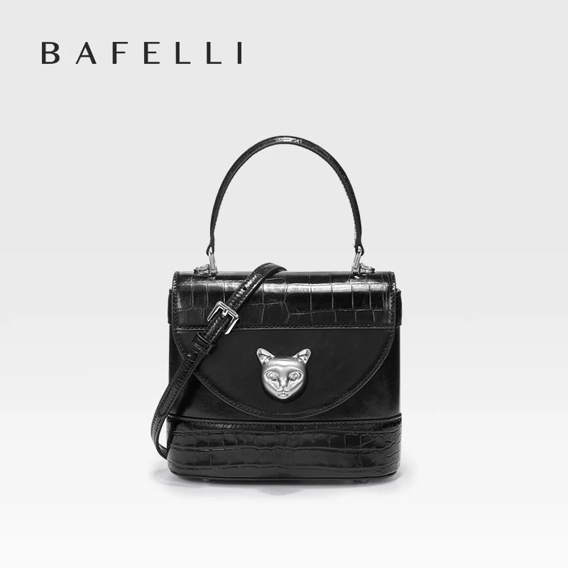 Genuine Leather Flap Shoulder Bag – Animal Texture with Lock