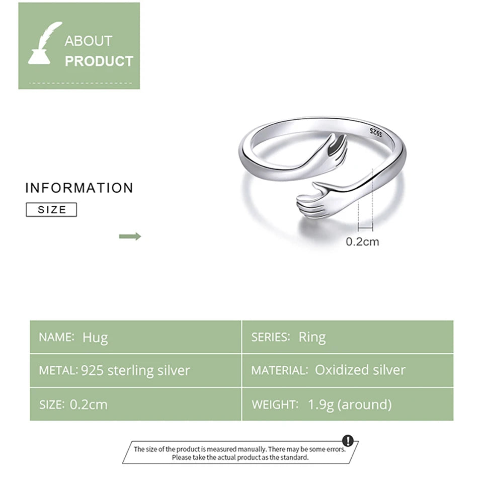 925 Sterling Silver Hug Ring with Open Adjustable Design