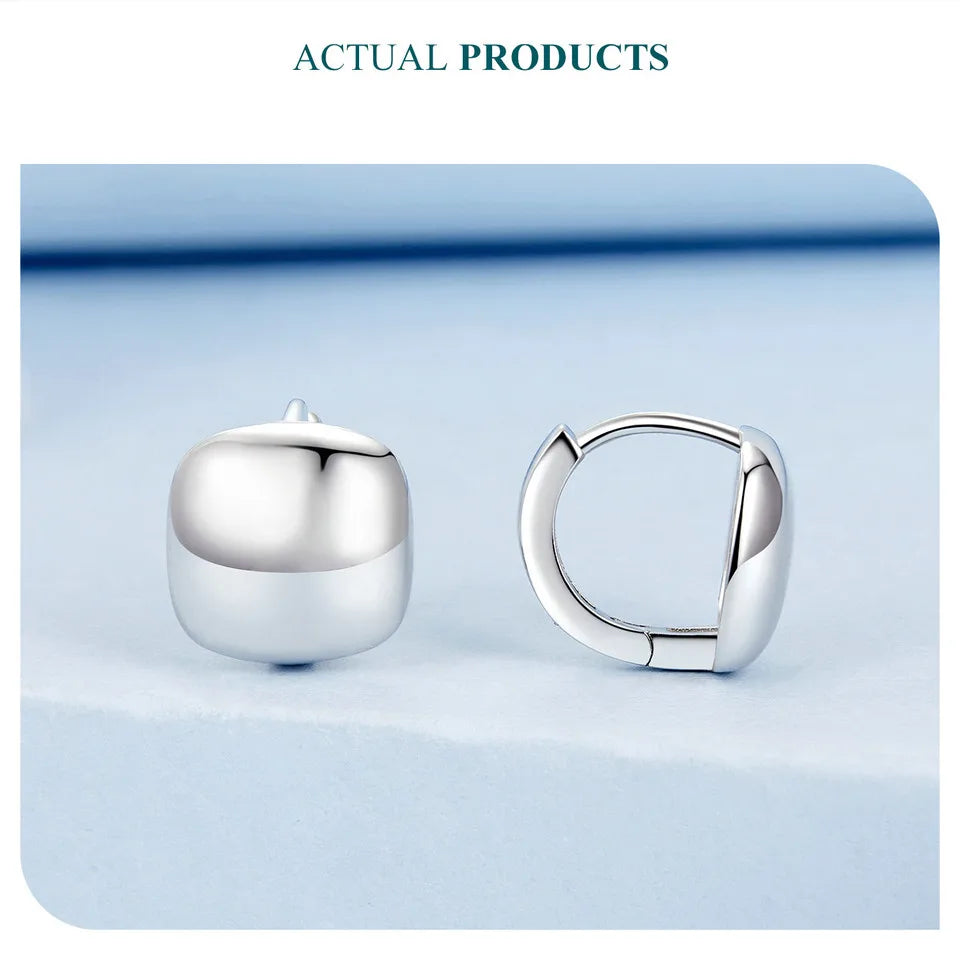 White Gold Square Hoop Earrings – Sterling Silver Lightweight Design