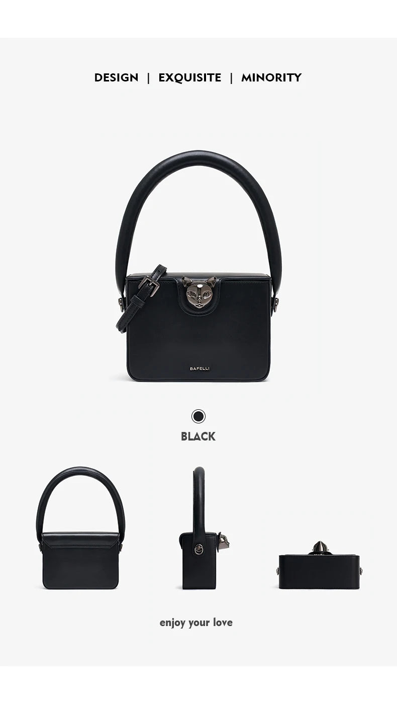 Boxy Genuine Leather Flap Bag – Cartoon Lock Design