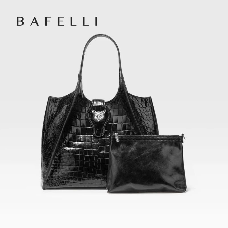 Crocodile Pattern Genuine Leather Tote – Business Commuter Style