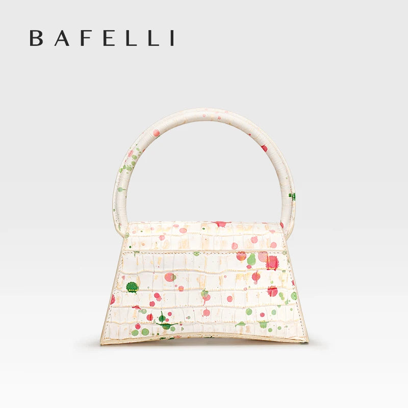 Genuine Leather Half Moon Flap Bag with Floral Pattern