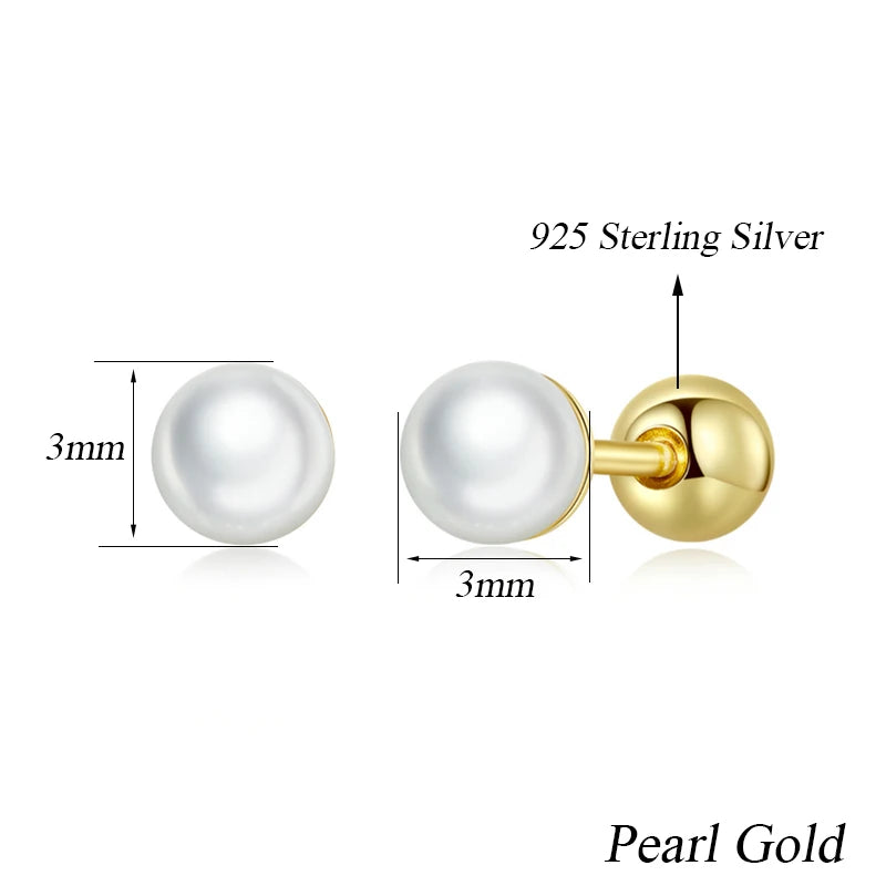925 Sterling Silver Mini Ball Stud Earrings with Screw Back