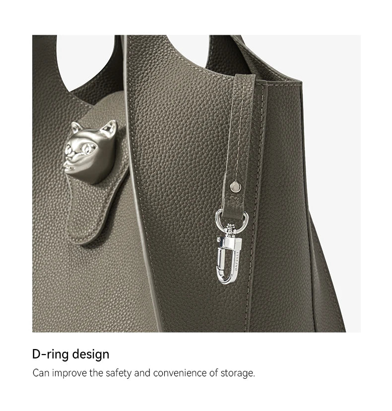 Genuine Leather Tote Bag – Soft Casual Style with Open Pocket