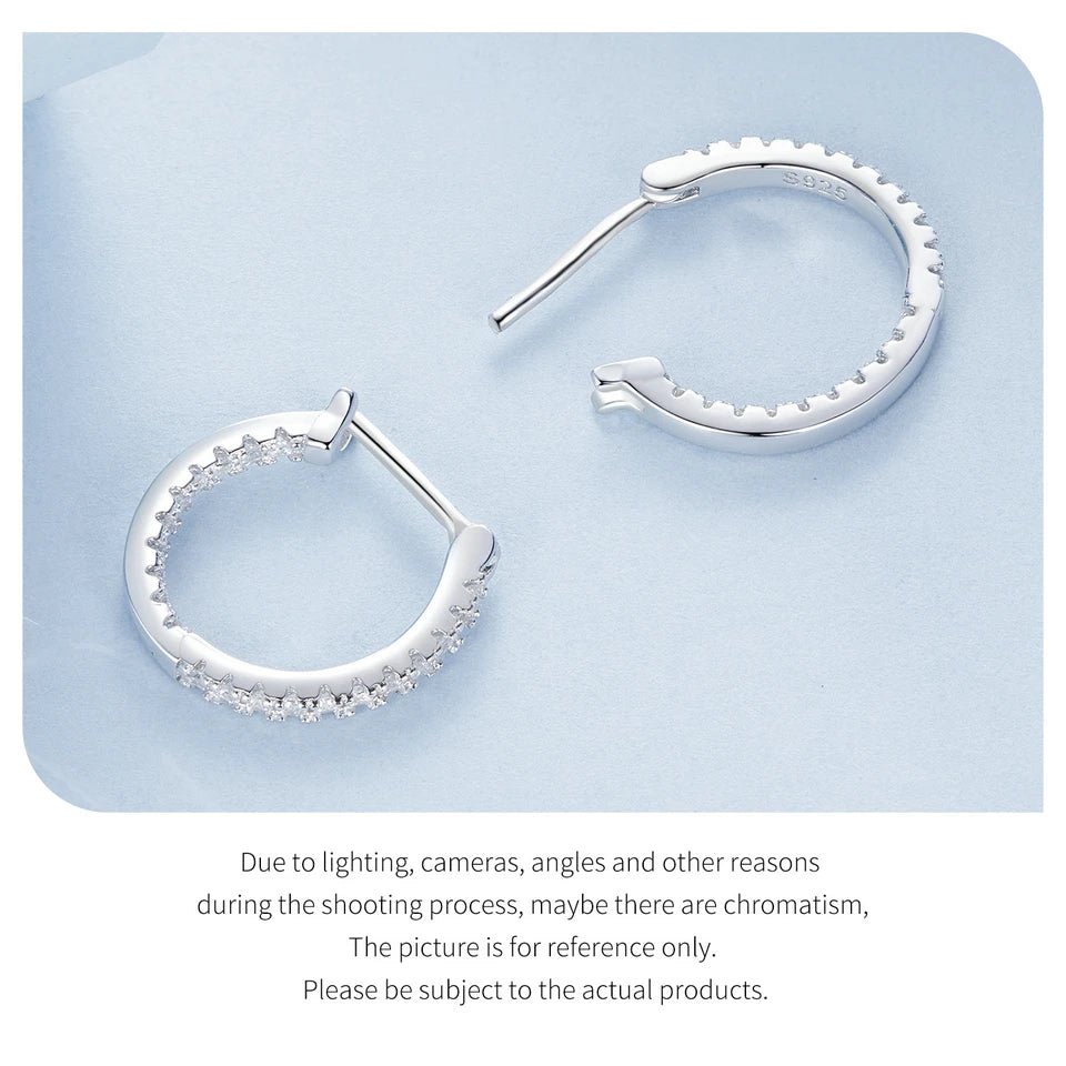 Sterling Silver Hoop Earrings – White Gold Plated with Zircon