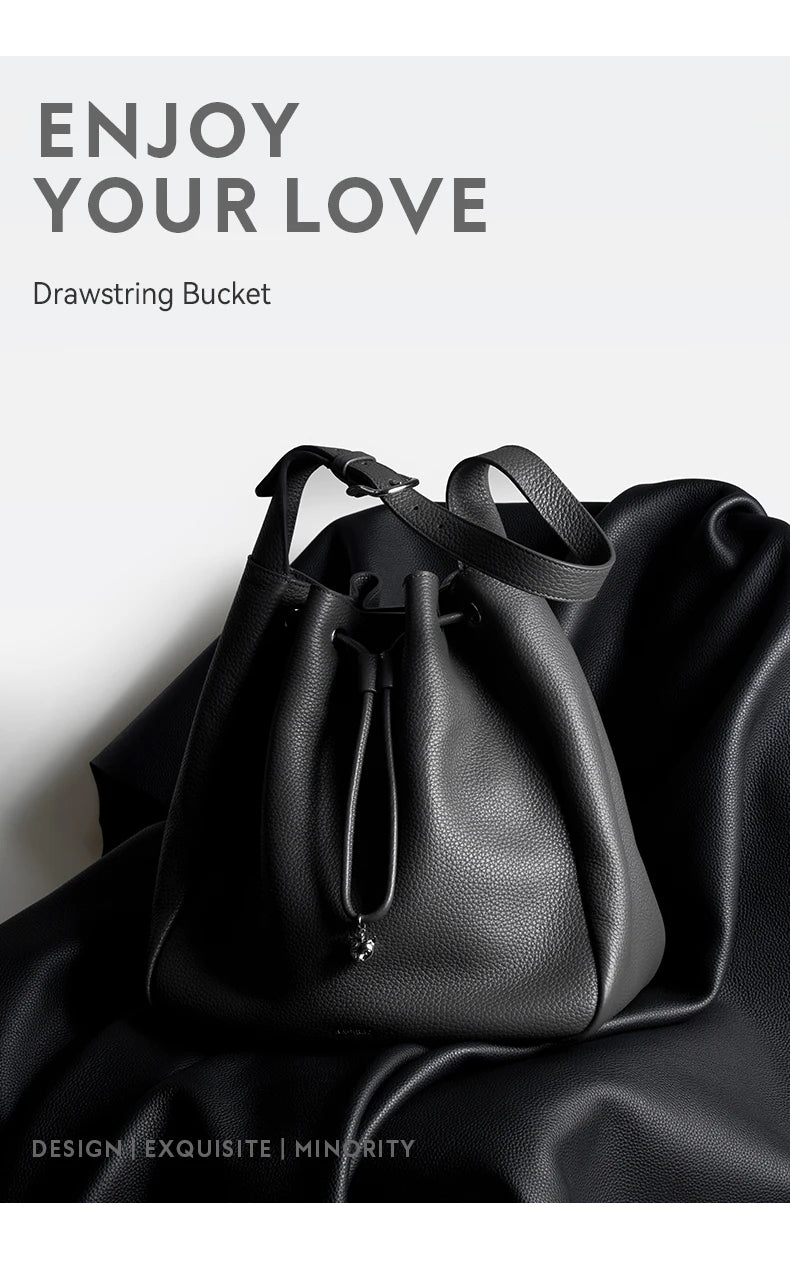 Genuine Cow Leather Hobo Bag – Soft Drawstring Everyday Style