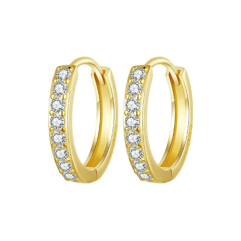 925 Sterling Silver CZ Huggie Hoop Earrings with Geometric Design