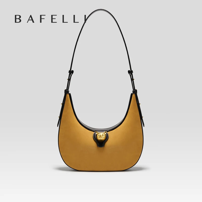 Genuine Leather Half Moon Tote – Soft Structure with Lock