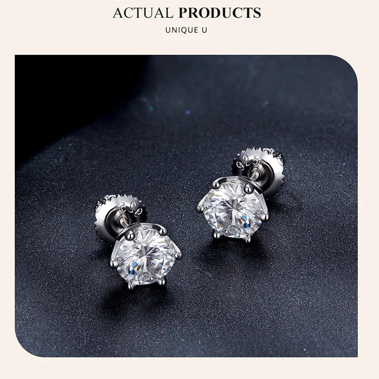 D Color Moissanite Stud Earrings – 925 Sterling Silver