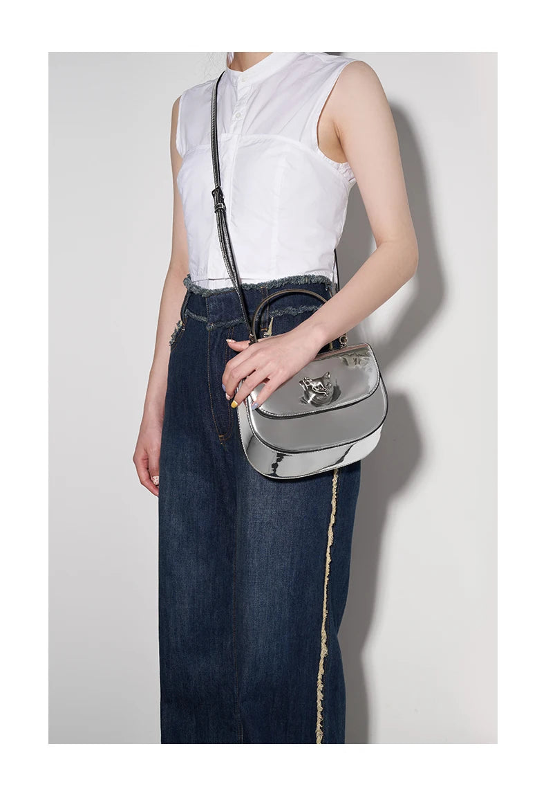 Genuine Leather Half-Moon Crossbody Bag – Flap Lock Design