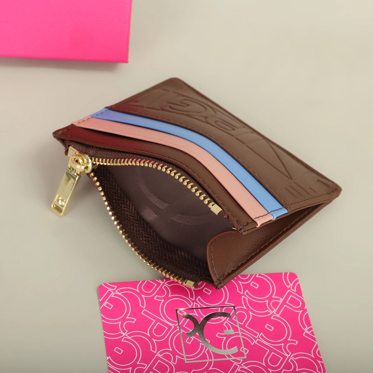 Compact Women’s PU Leather Monogram Wallet with Zipper and Card Slots