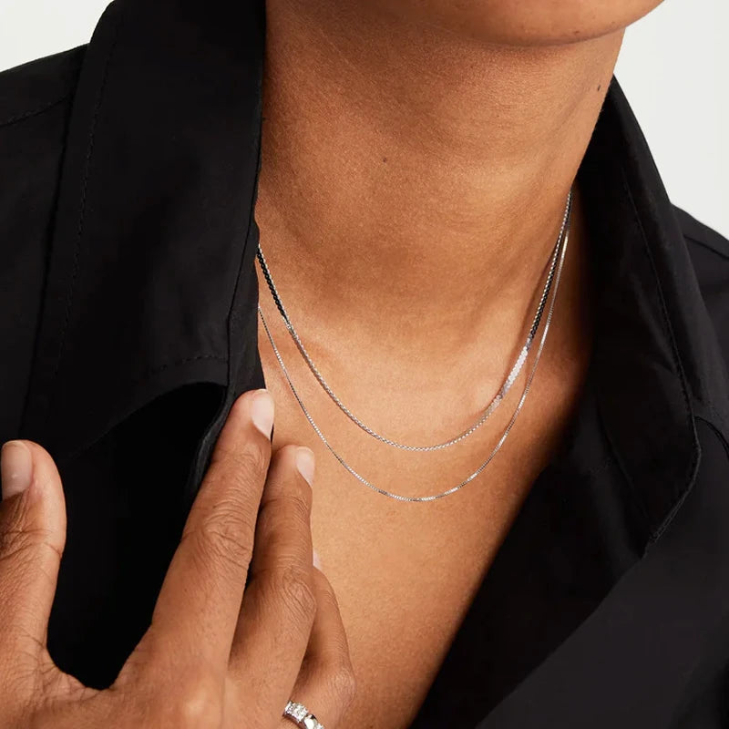 925 Sterling Silver Thin Chain Necklace – 0.8mm Link with Lobster Clasp