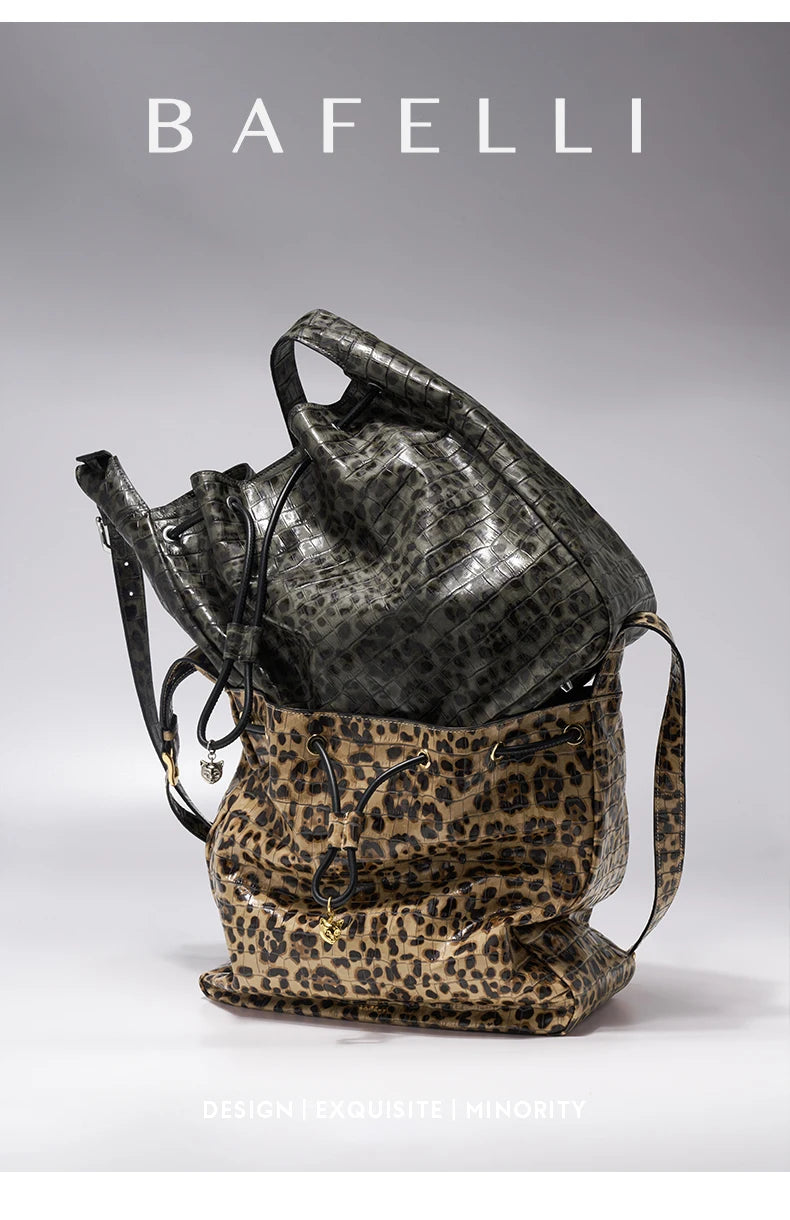 Soft Cowhide Leather Hobo Tote – Leopard Shoulder and Crossbody Bag