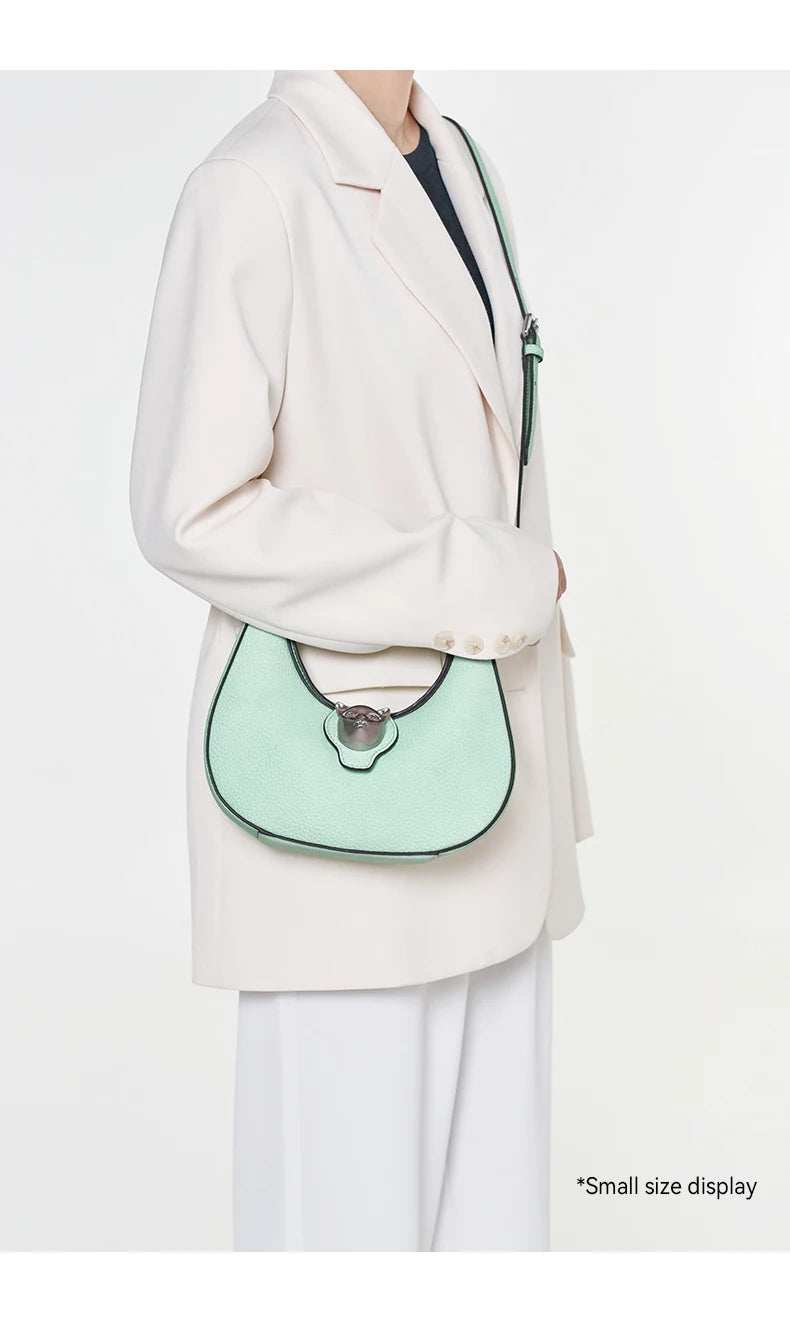 Genuine Leather Half Moon Tote – Soft Structure with Lock