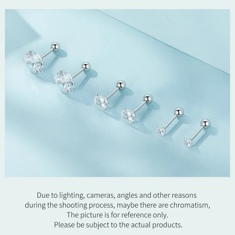 Round Zircon Stud Earrings – 925 Sterling Silver Platinum Plated