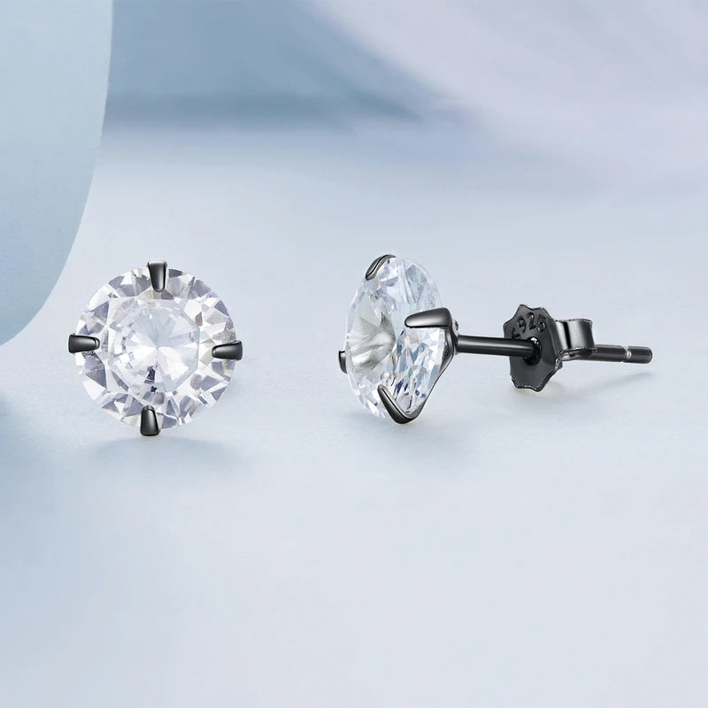 Platinum Plated 925 Sterling Silver Stud Earrings with Round Zircon