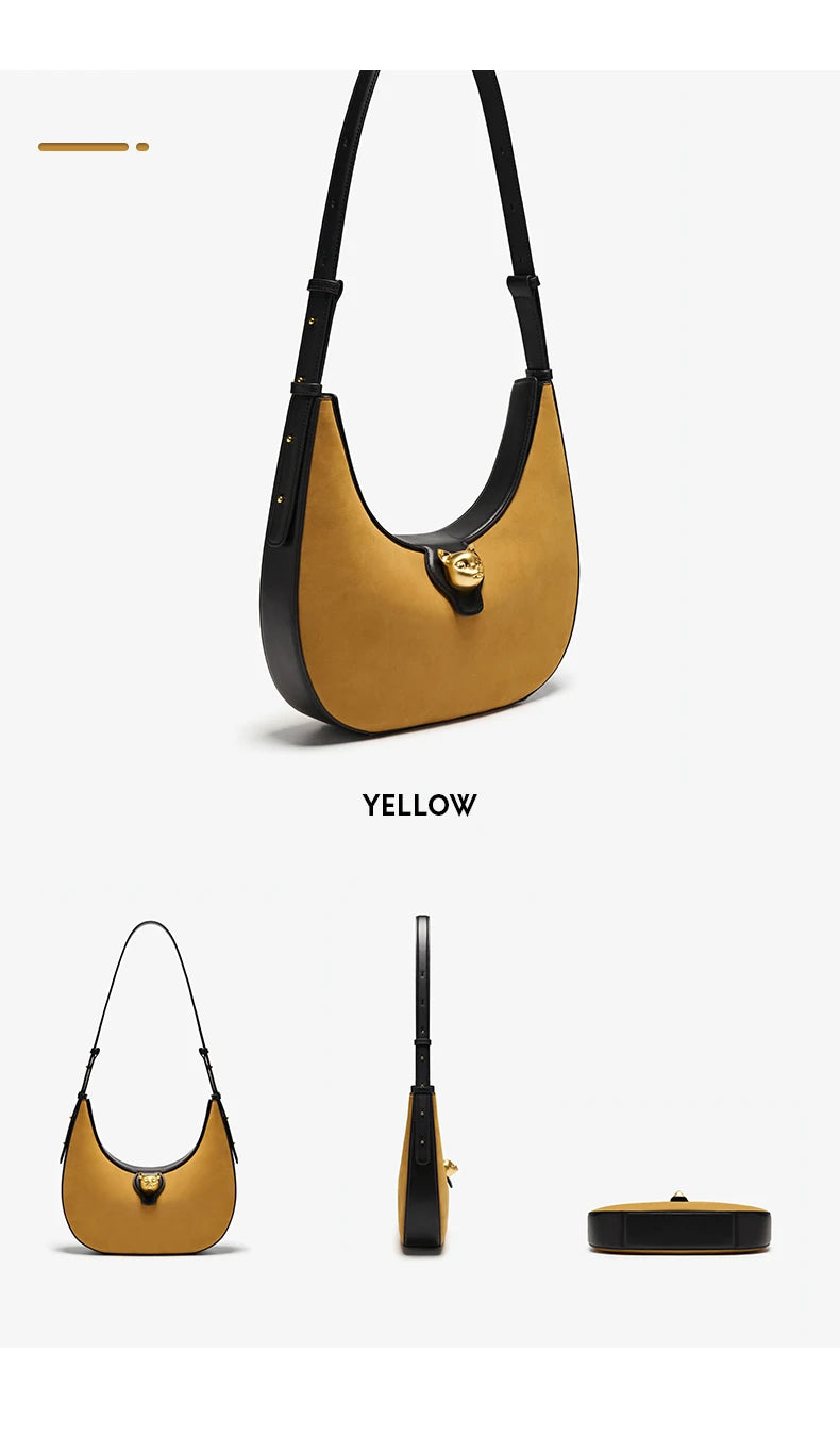 Genuine Leather Half Moon Tote – Soft Structure with Lock
