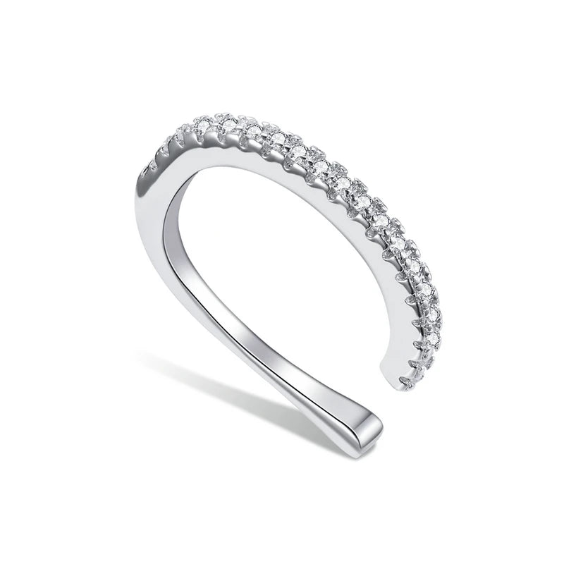 Sterling Silver Mono-earring with Zircon – Clip-On Geometric Style