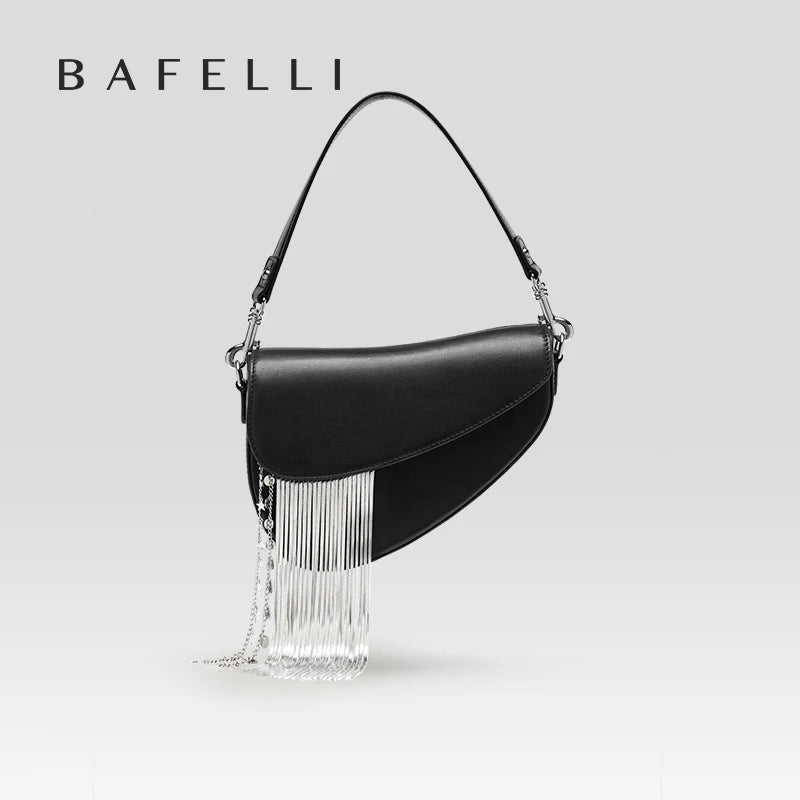 Genuine Leather Saddle Crossbody and Shoulder Bag – Tassel Flap Design