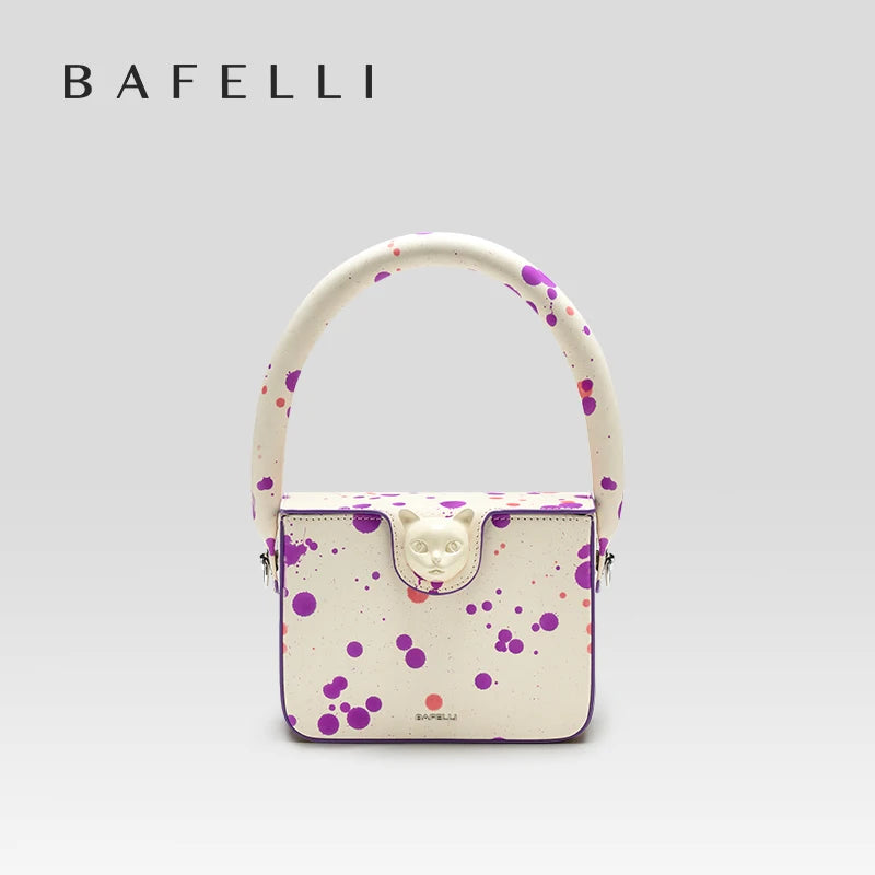 Boxy Genuine Leather Flap Bag – Dot Pattern Cat Design