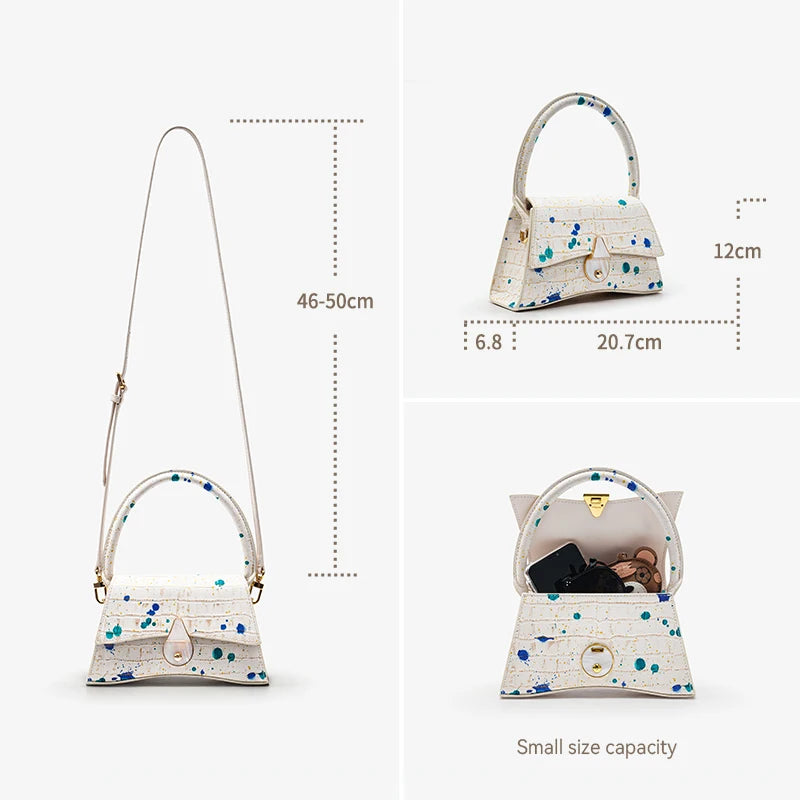 Genuine Leather Half Moon Shoulder Bag – Floral Lock Design