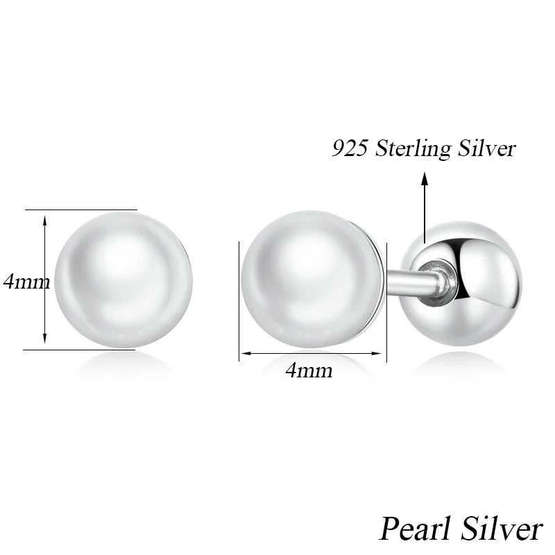 925 Sterling Silver Mini Ball Stud Earrings with Screw Back