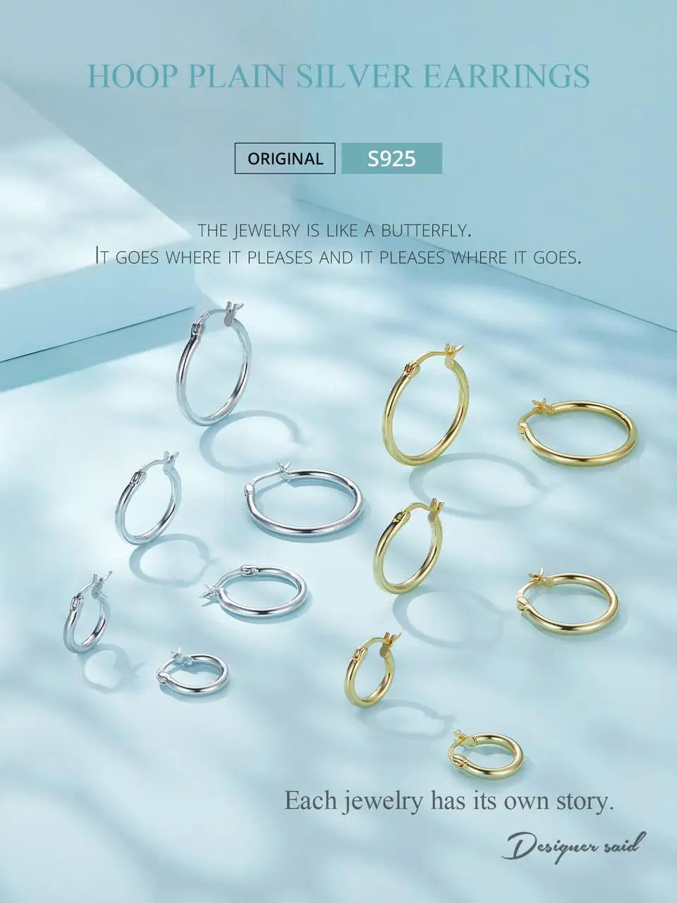 Hoop Earrings – 925 Sterling Silver, White Gold Plated