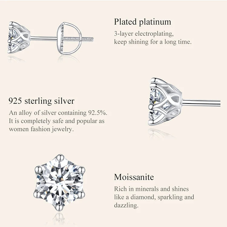 D Color Moissanite Stud Earrings – 925 Sterling Silver