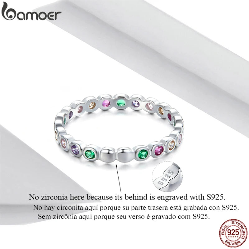 925 Sterling Silver Rainbow Ring with Full Zircons – Stackable and Dazzling