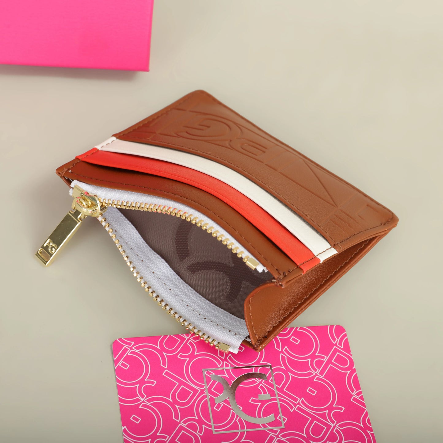 Compact Women’s PU Leather Monogram Wallet with Zipper and Card Slots