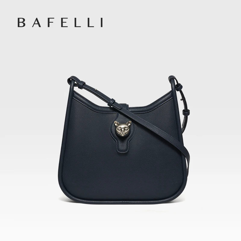 Retro Half Moon Split Leather Messenger Bag with Lock