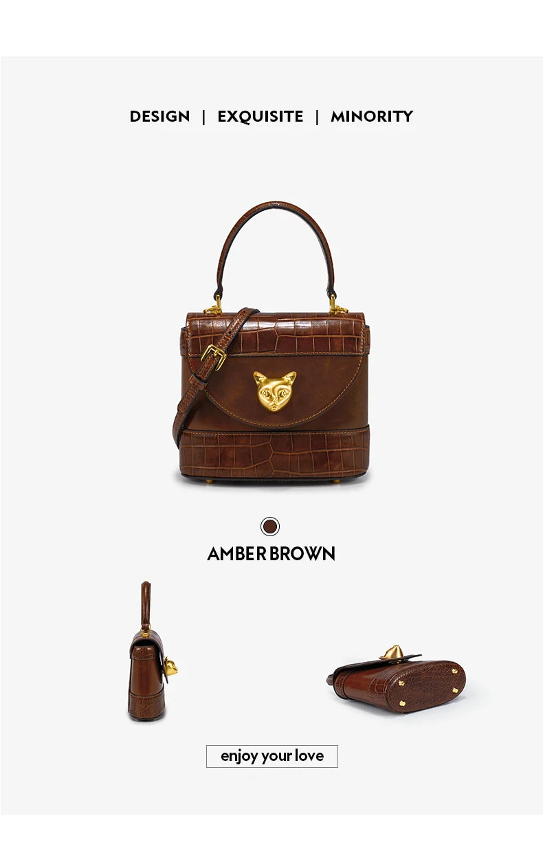 Genuine Leather Flap Shoulder Bag – Animal Texture with Lock