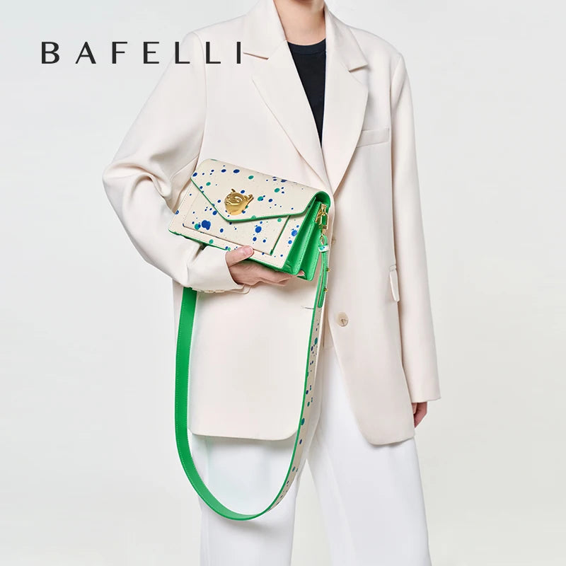 Genuine Leather Floral Flap Bag with Hasp Closure