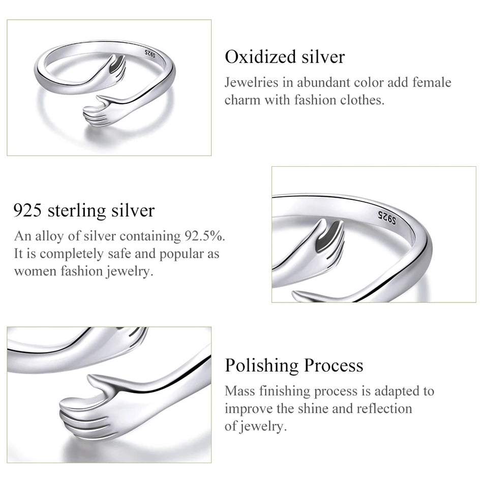 925 Sterling Silver Hug Ring with Open Adjustable Design