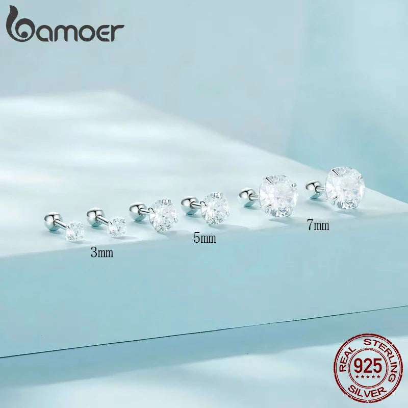 Round Zircon Stud Earrings – 925 Sterling Silver Platinum Plated