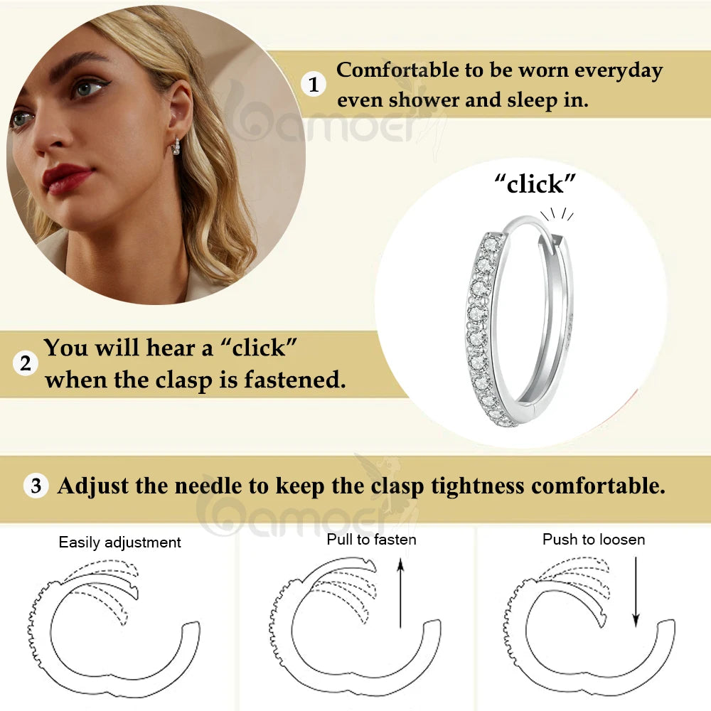 925 Sterling Silver CZ Huggie Hoop Earrings with Geometric Design