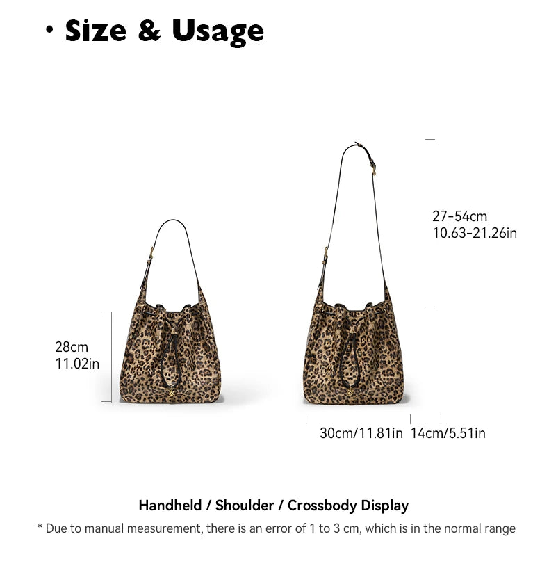 Soft Cowhide Leather Hobo Tote – Leopard Shoulder and Crossbody Bag