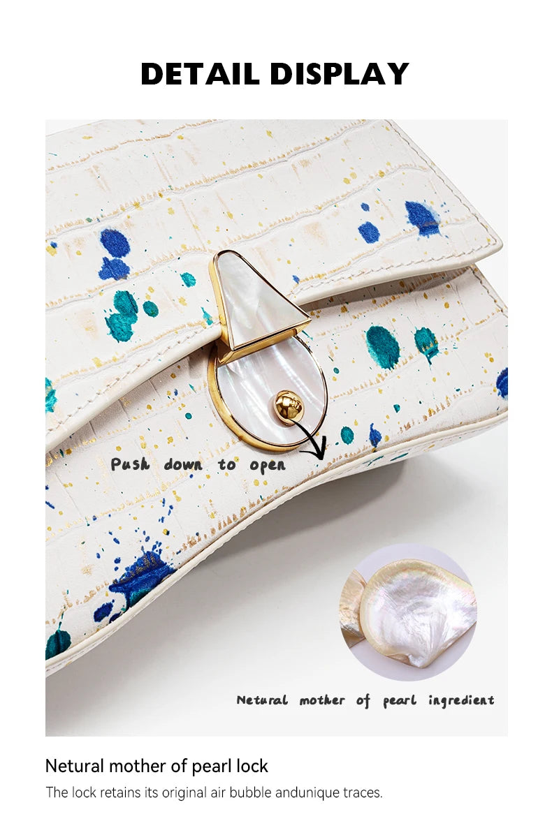 Genuine Leather Half Moon Shoulder Bag – Floral Lock Design